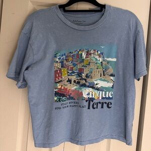 Rebellious One Light Blue Cinque Terre Graphic Crop Top